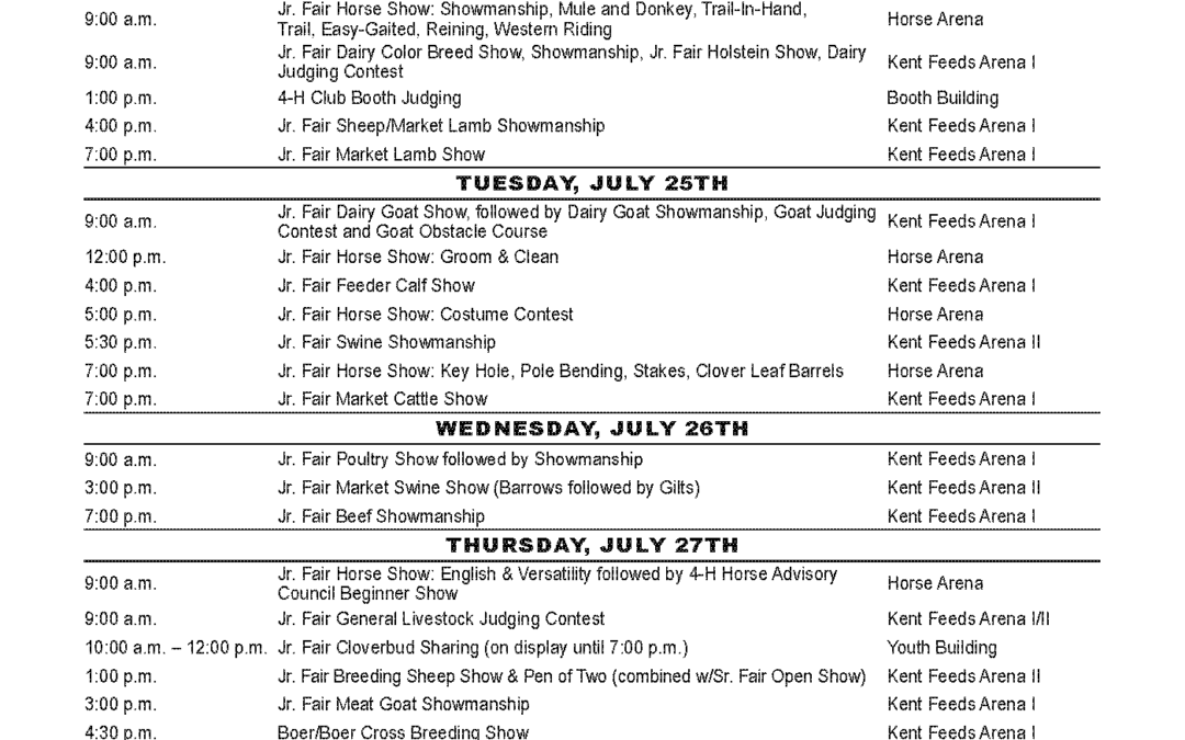 jr fair week schedule Shelby County Fair