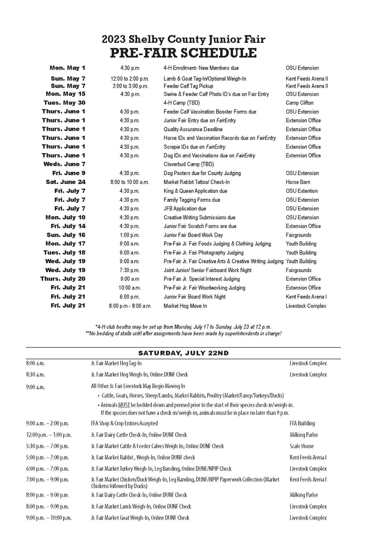 Jr. Fair Schedule Shelby County Fair